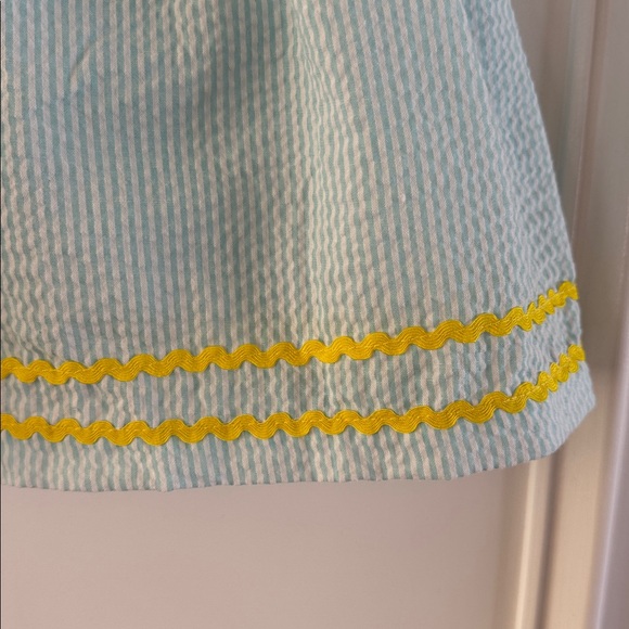 Lil Cactus Blue Seersucker Dress with Chick Appliqué and Pink Bows - Picture 3 of 9